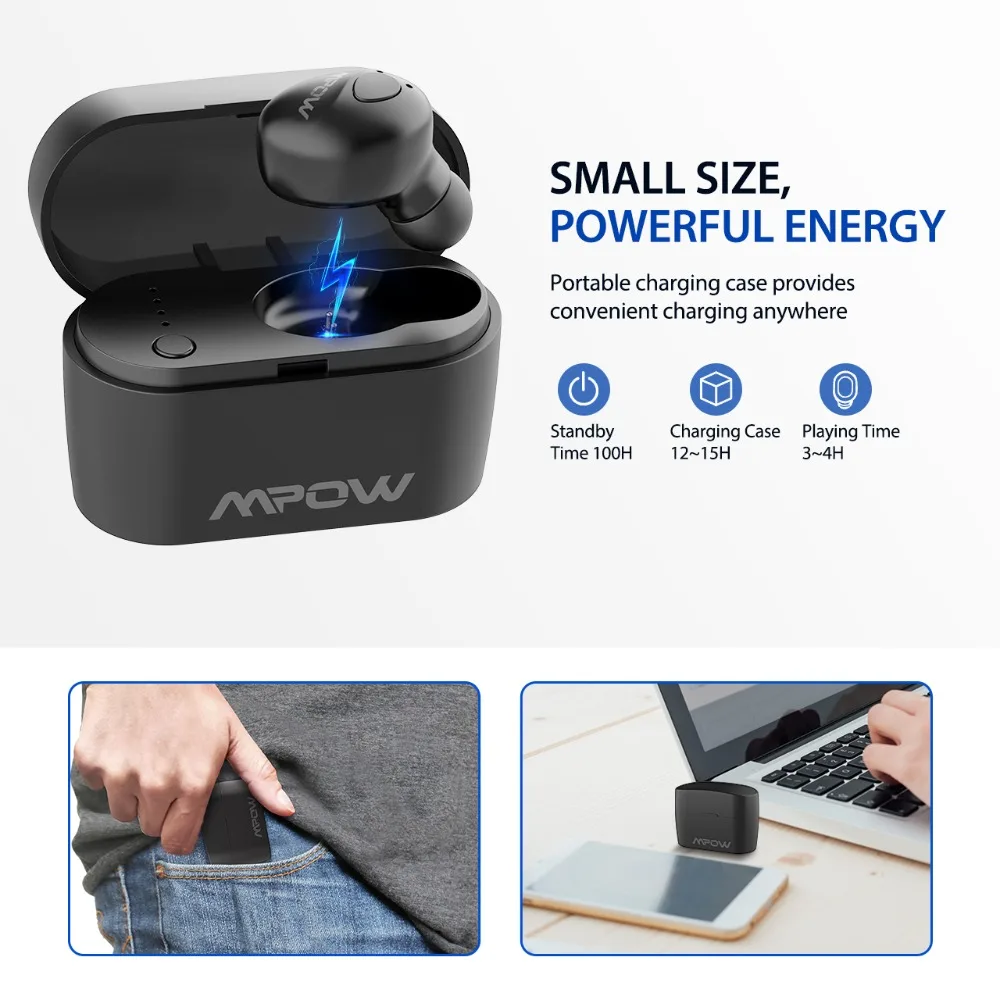 Mpow EM14 один Bluetooth 5,0 Беспроводные наушники с зарядной коробкой в ухо наушник Встроенный микрофон универсальный для iPhone huawei Xiaomi