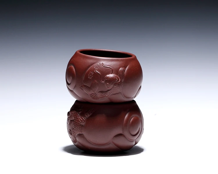 70ML Yixing Authentic Purple Clay Teacups Office Tea Ceremony Famous Handmade Raw Ore Zisha Fish Dragon Cup Home Drinkware Gifts