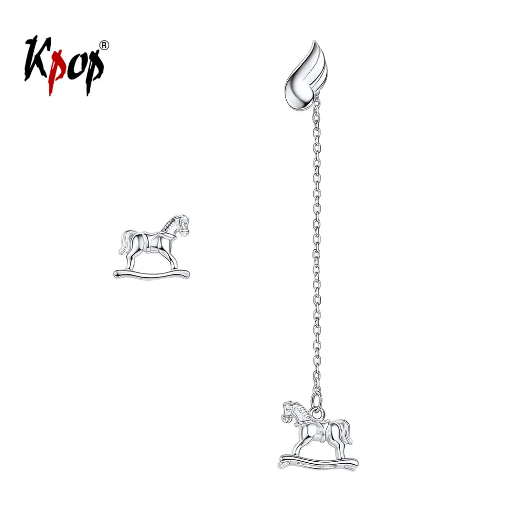 

Kpop Carousel Horse Drop Dangle Animal Jewelry Genuine 925 Sterling Silver Asymmetric Merry-go-round Earrings Women E6227