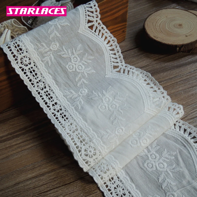 

5yards width 10.6cm White Cotton Cloth Embroidery Lace trim Fabrics DIY hand sewing clothing skirt hem lace edge accessories