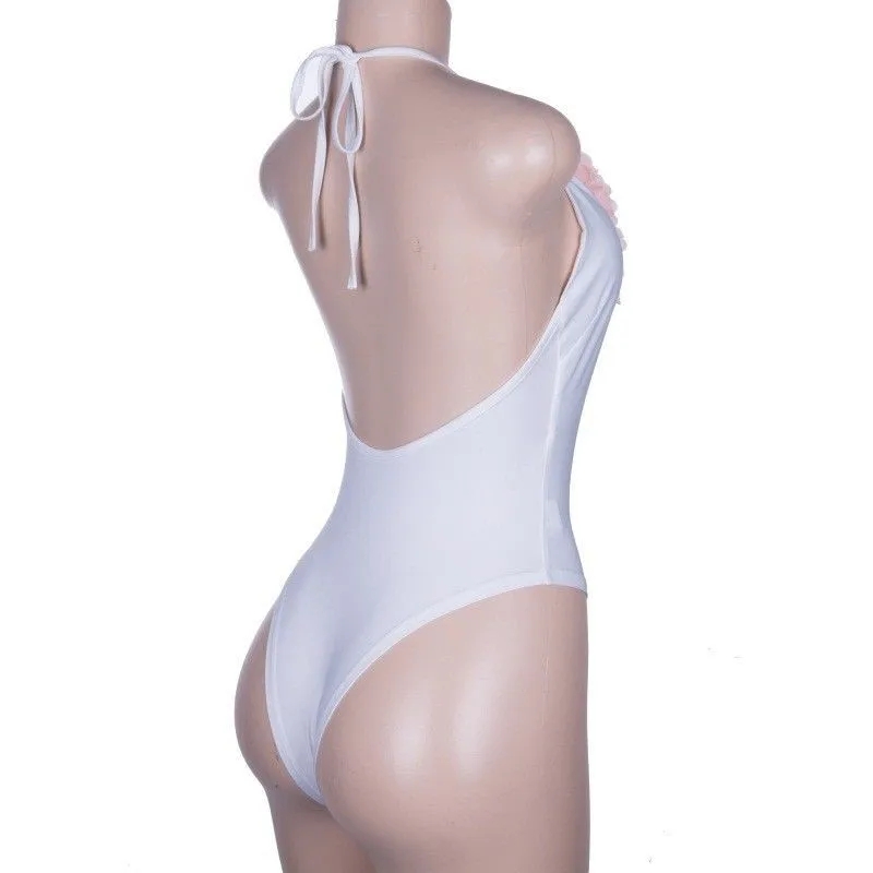 Женский комбинезон без рукавов с глубоким v образным вырезом белый эластичный