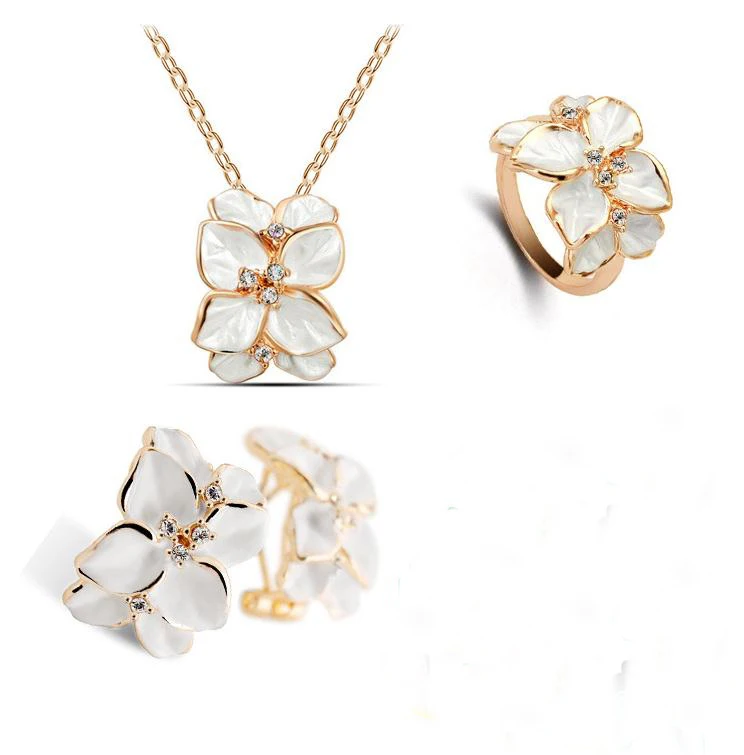 Набор свадебных ожерелий сережки и кольца с австрийским кристаллом белым