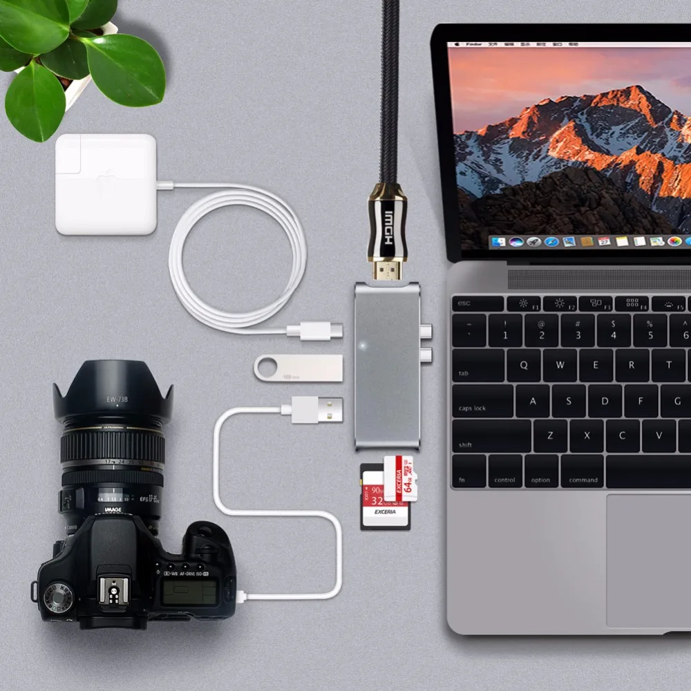 USB c концентратор HDMI 4 К Thunderbolt 3 адаптер Тип док C ключ с SD TF пройти через зарядки для