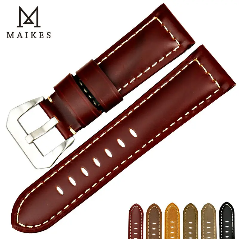 

MAIKES New design watchbands for Fossil 22 24 26mm vintage genuine cow leather watch strap band watch accessories for Panerai