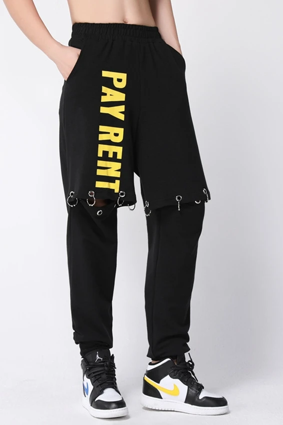 

Thai tide brand handsome female autumn and winter new bf loose open corns hip hop trousers dark black harem pants