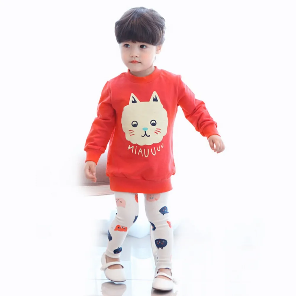 Розничная 2017 Осень стиль Детские одежда Одежда наборы Рыжий Кот 2 шт. (С Длинными