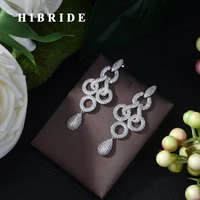 hibride luxury brand new hot fashion popular long drop dangle earrings full cubic zirconia pave wedding earring for women e 424