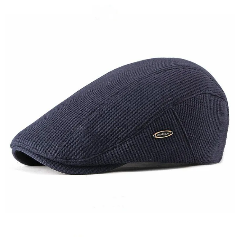 dark blue Флисовая подкладка, Зимний берет, шапка для пожилых мужчин, одноцветная, плюс бархат, теплая плоская кепка, мужская, Ретро стиль, остроконечная Кепка, газетный стиль, таксистка, плющовая кость - Цвет: dark blue