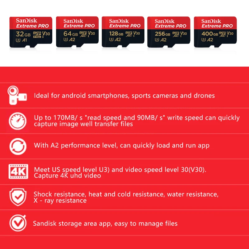 Карта памяти SanDisk Extreme Pro Micro SD 100% оригинал 64 ГБ 128 256 U3 V30 A2 карта SDXC флеш-карта TF для