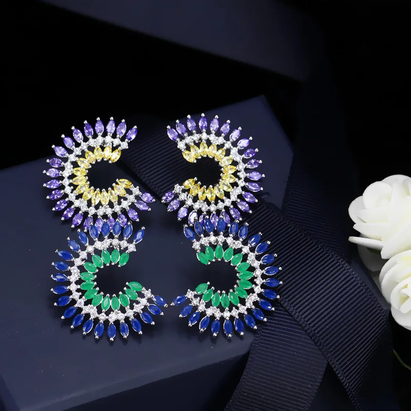 

Билицветные модные роскошные серьги с фиолетовым и желтым кубическим цирконием для женщин вечерние