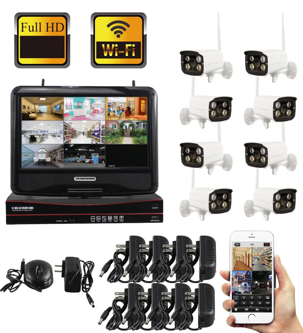 SmartYIBA беспроводная камера безопасности с монитором 8CH CCTV Kit 4CH CCTV камера системы видеонаблюдения IP День ночного видения NVR