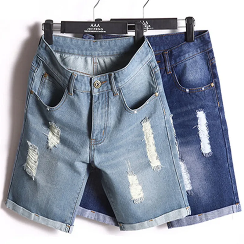 Мужские джинсовые шорты повседневные облегающие большого размера до колен с