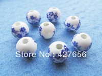 20pcs 9 48mmx10 40mm cabinet handpainted blue floral pattern ceramic spacer beads charmfinding diy accessory jewellry making