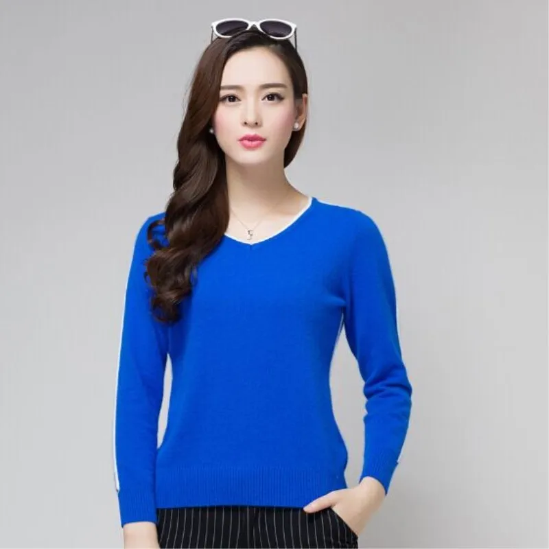 JECH 2017 new product cashmere sweater short v-neck knit and bottom | Женская одежда