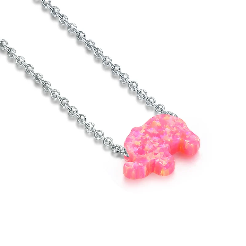 Genuine 925 Sterling Silver Opal Necklace Elephant Cute Animal Chain - Окраска металла: Pink Cable