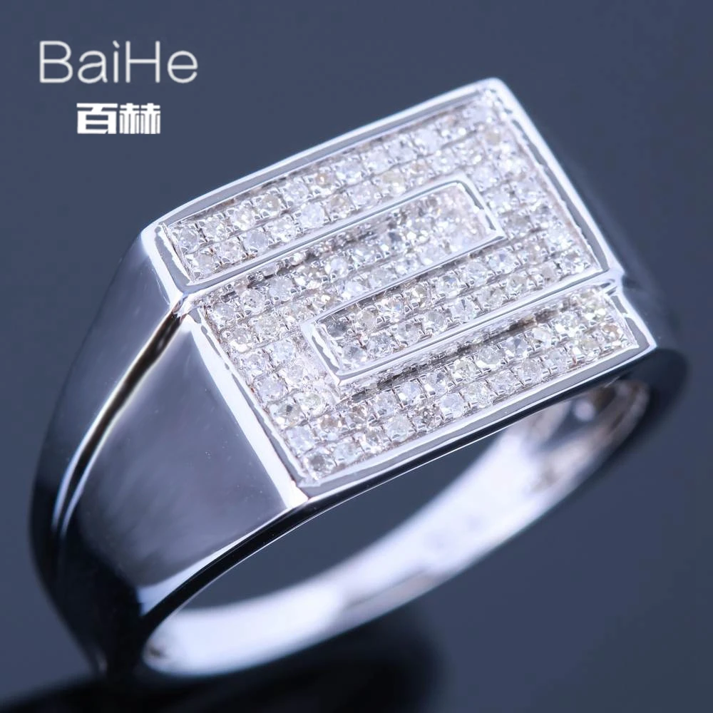 Baihe SOLID 14 К из белого золота(au585) 0.4ct CERTIFIED H/SI круглая огранка из натуральной бриллиантами свадебные Для мужчин Мода кольцо