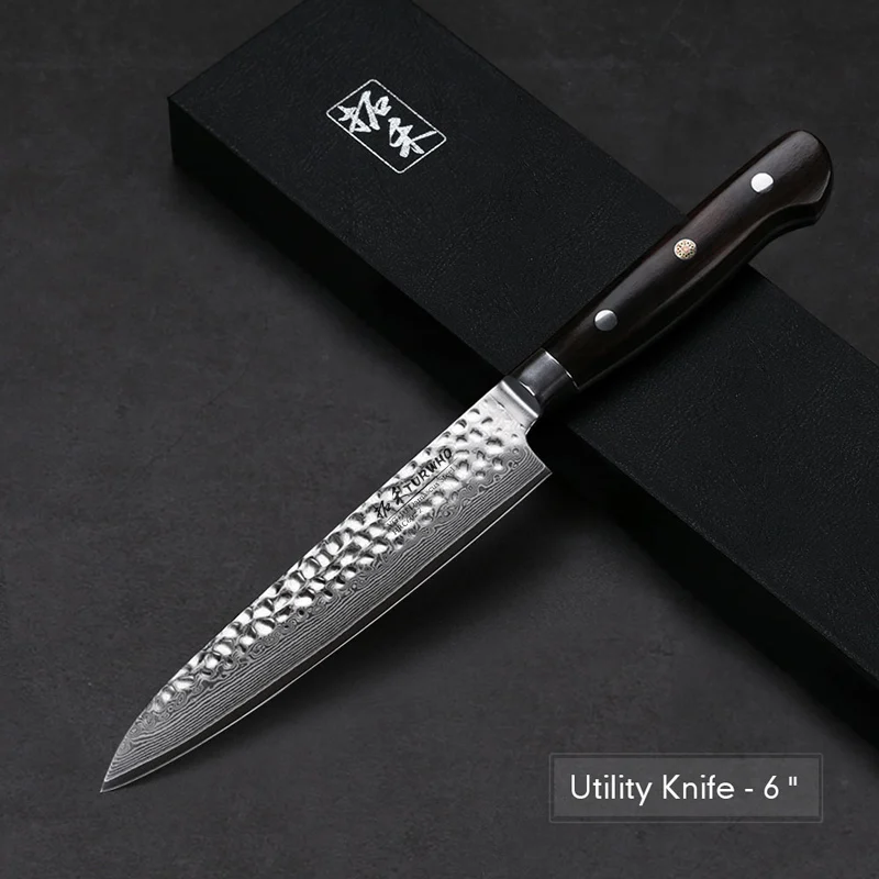 TURWHO 7 ''высокое качество японский нож шеф-повара VG-10 Дамасская сталь нож Santoku Pro Дело с мясом фрукты овощи кухонный нож - Цвет: Utility knife