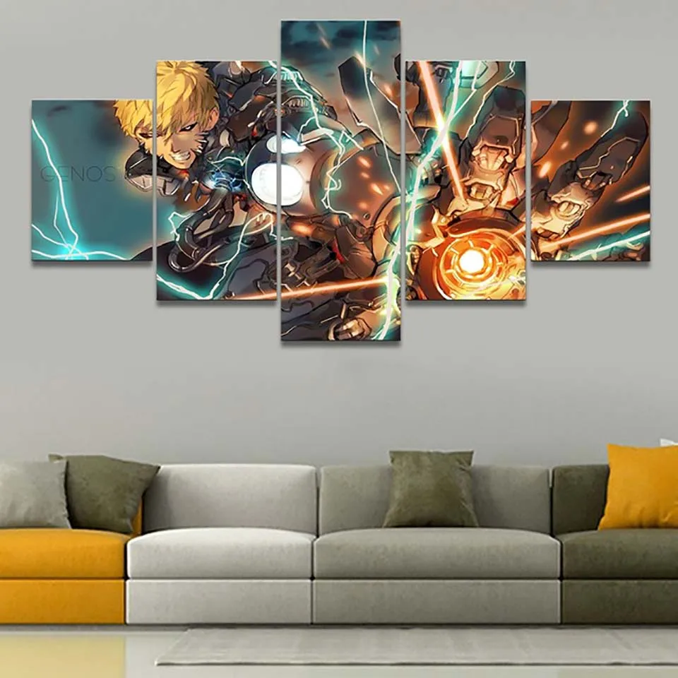 ZZXR757-02 Картины на холсте, украшение для дома, 5 шт., One Punch Man, картины, анимация, настенные художественные принты, плакат, отель, модульная гостиная - Цвет: ZZXR757-02