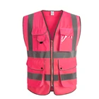 Розовый женский жилет с карманами, высокая видимость, рабочая одежда
