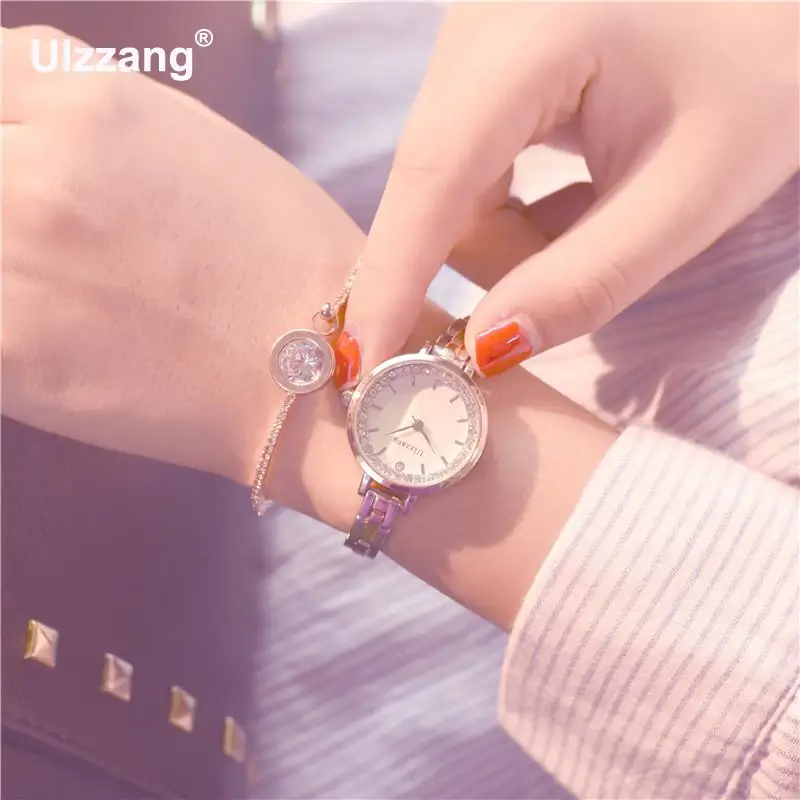 Модные женские часы роскошные с кристаллами золотого серебряного цвета