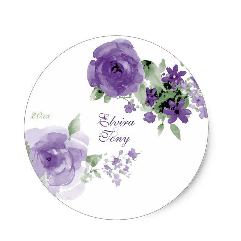 Персонализированные красивые фиолетовые розы свадебные наклейки топперы для