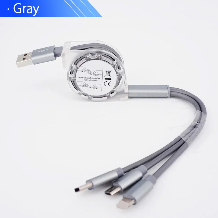Выдвижной Мульти usb кабель для зарядки Micro usb type C шнур для samsung Galaxy A30 A50 A70 M30 сотовый телефон несколько кабель для зарядного устройства - Цвет: Gray