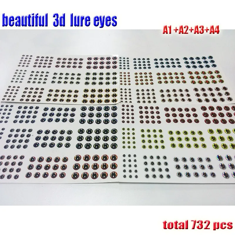 Рыболовные 3d глаза для приманки A1A2A3A4 вы выбираете размер 3mm4mm5mm6mm Количество: 732 шт./лот Красивые Искусственные рыбьи глаза высокого качества