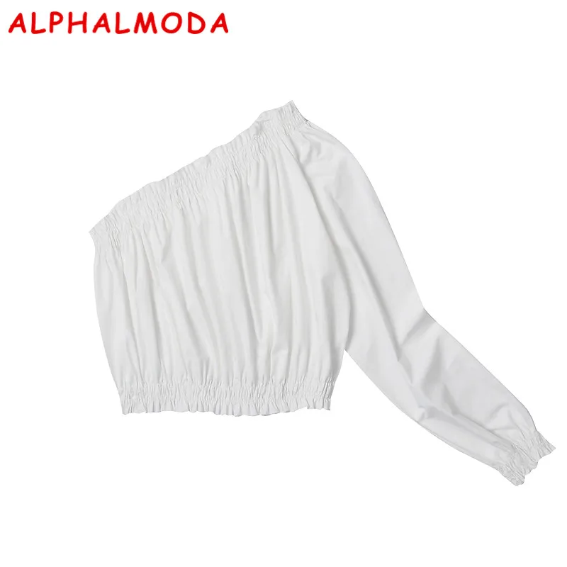 ALPHALMODA 2018 весенние женские блузки с одним рукавом и воротником косой сексуальные