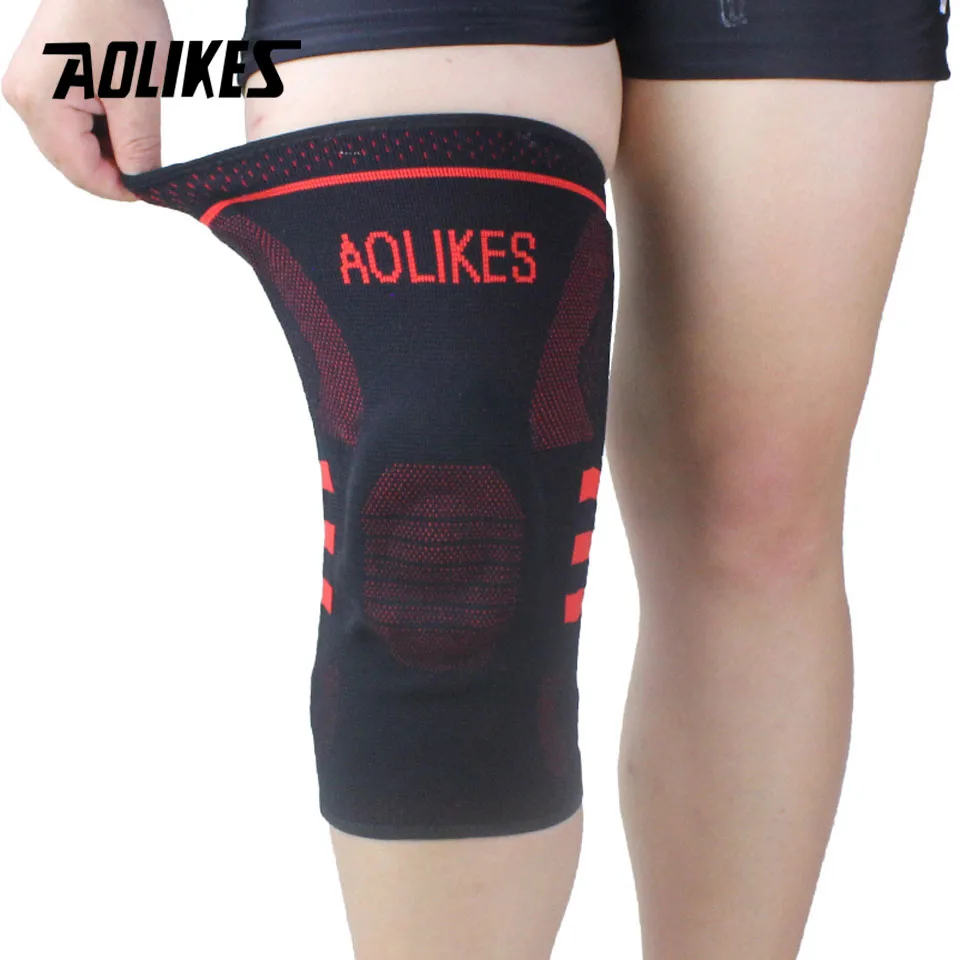 Red AOLIKES, 1 шт., поддержка колена для фитнеса, бега, защита, для спортзала, спортивные подтяжки, наколенники, эластичные, нейлоновые, с силиконовой подкладкой, компрессионные наколенники - Цвет: Red