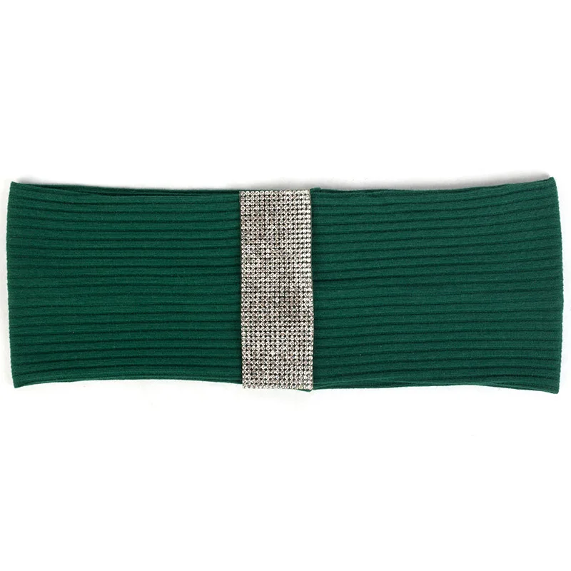 Green Silver Женская рифлёная головная повязка красочные аксессуары из стразов Алмазная плоская эластичная повязка для волос для женщин Полосатый тюрбан DT794 - Цвет: Green Silver