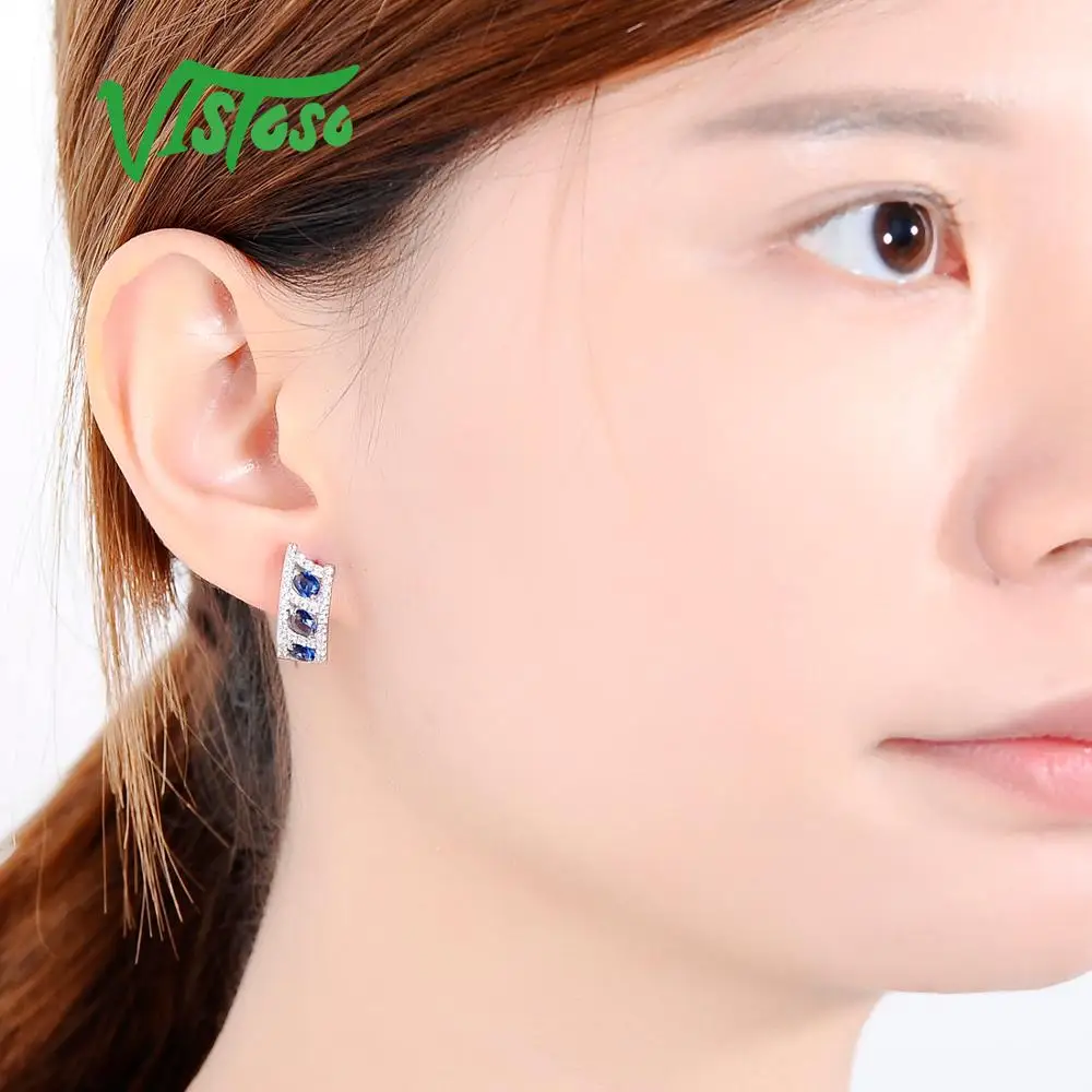 VISTOSO серебряные серьги для женщин подлинные 925 пробы сверкающие с синими
