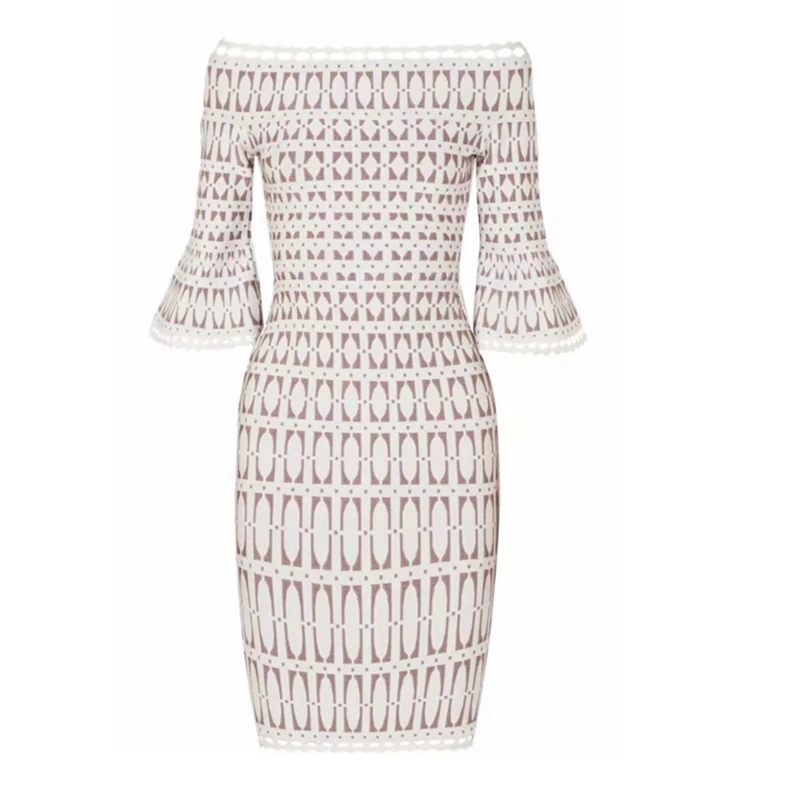 2019 Новое поступление белое жаккардовое Бандажное платье с коротким рукавом