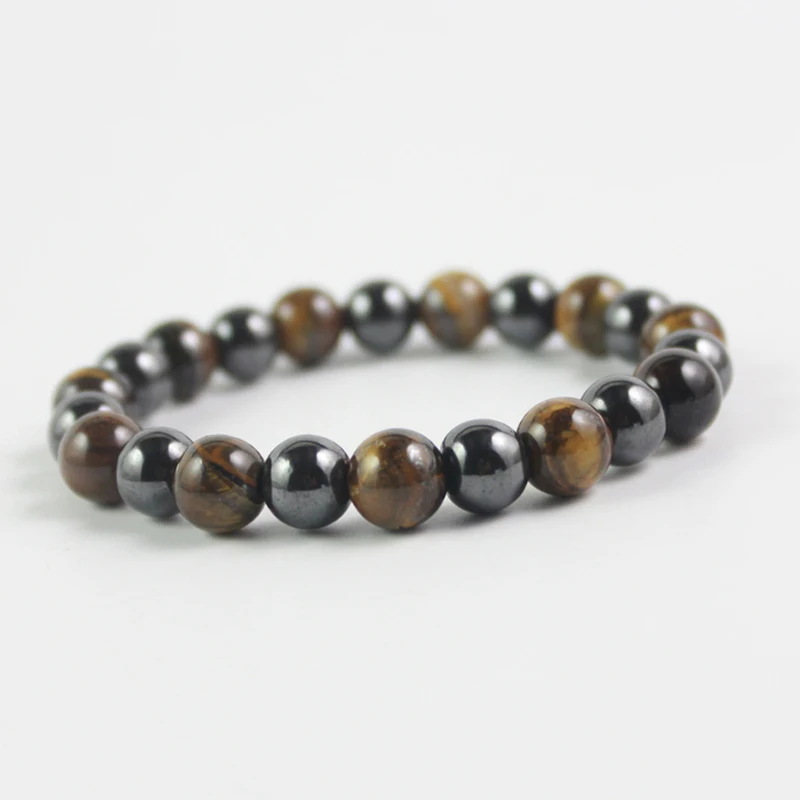 Модные мужские 8 мм круглые гематитовые бусины и натуральный тигровый глаз
