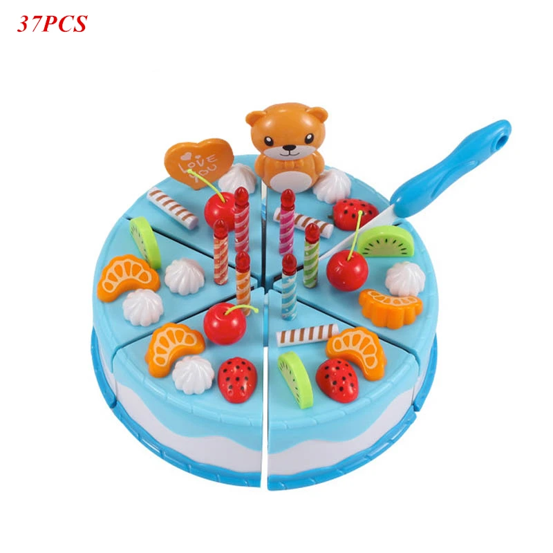 37pcs Blue 38-80 шт. DIY ролевые игры фруктовая резка торт на день рождения кухня еда игрушки Cocina De Juguete игрушки для детей девочки Рождественский подарок игрушки - Цвет: 37pcs Blue