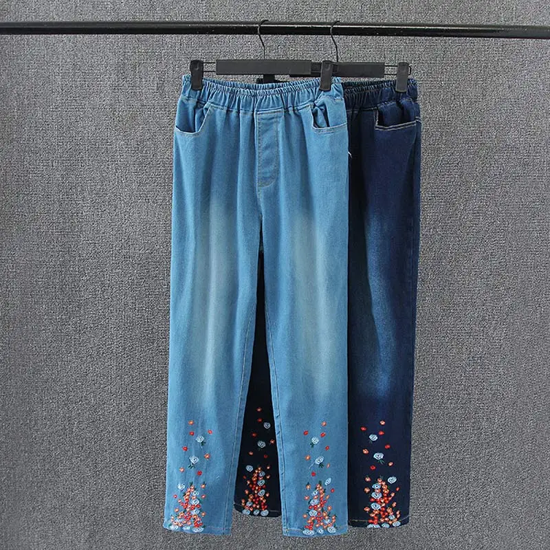 E21 весенние повседневные женские Джинсы 4XL размера плюс модная одежда в китайском