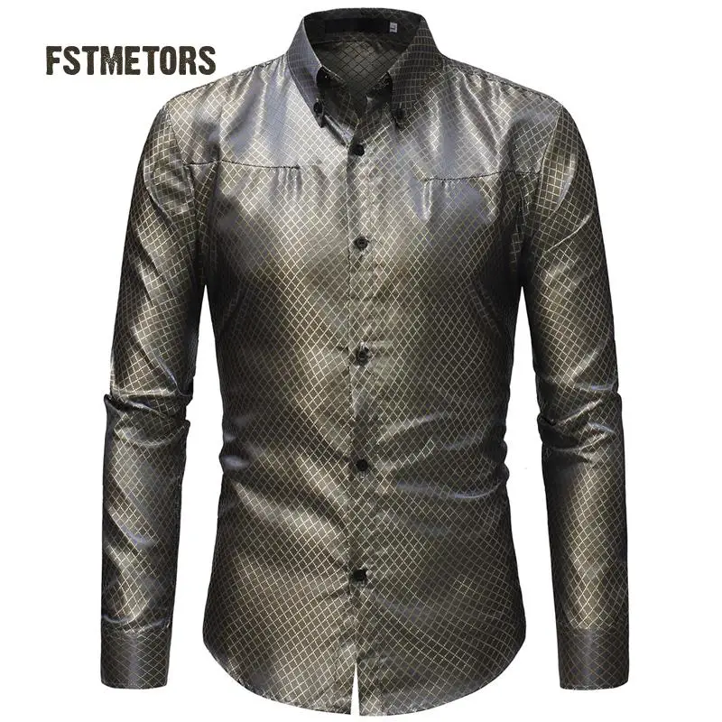 2018 FSTMETORS Осенняя мужская рубашка модная Однотонная с ромбовидной решеткой для