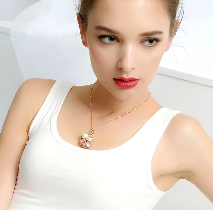 Женское Ожерелье с кулоном и искусственным жемчугом розовое золото|necklace