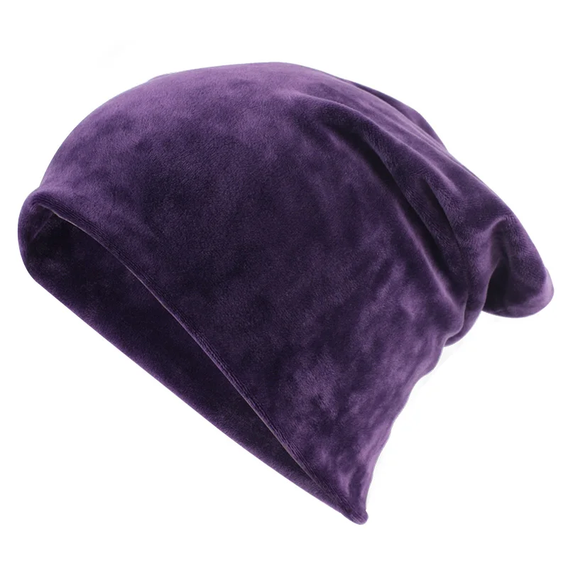 Purple Geebro, Женская велюровая шапка, зимняя, полиэфирная, мягкая, теплая, громоздкая, шапочка для женщин, дам, бархатная, балавака, шапки - Цвет: Purple