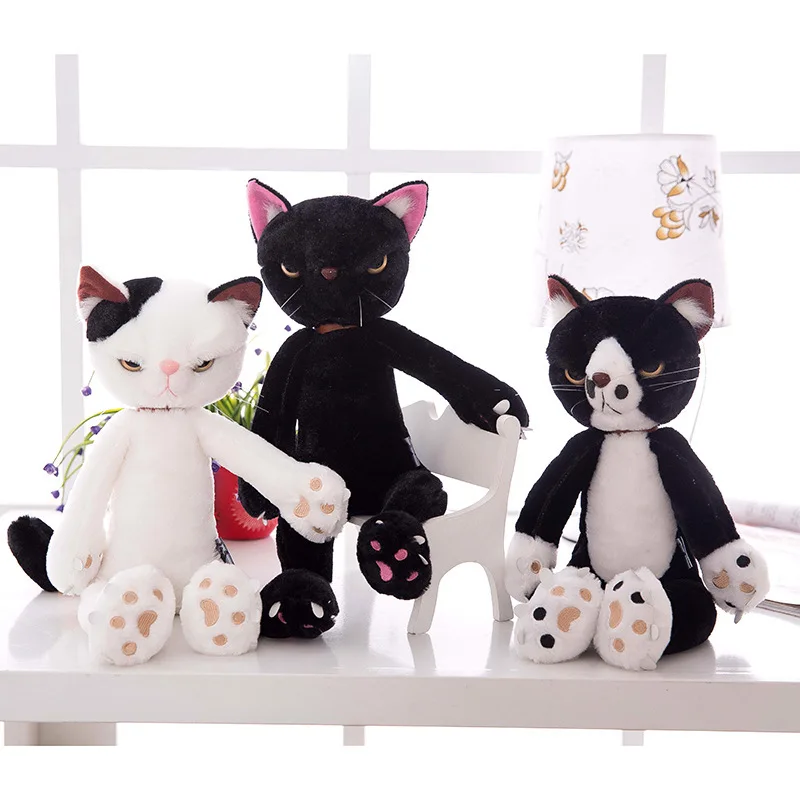 Новое поступление 40 55 см большой Размеры Черный Белый Кот плюшевые игрушки кошки