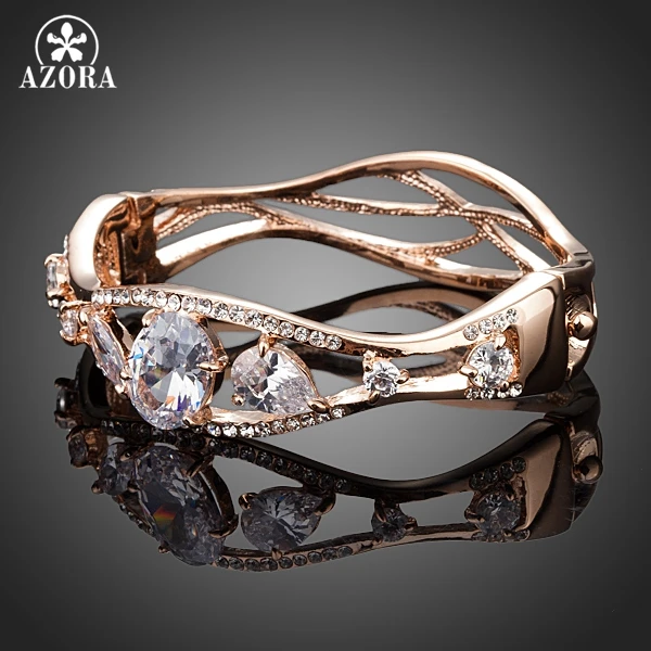 AZORA Бренд Дизайн Уникальный розовое золото Цвет от Clear Cubic Zirconia браслет TB0047|bangle