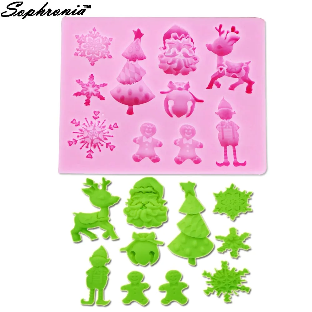 

10PCS/SET 3D Christmas Tree Deer Snowman Snowflake Silicone Fondant 3D Cake Mold Cupcake Jelly Candy Chocolate Decoration M113