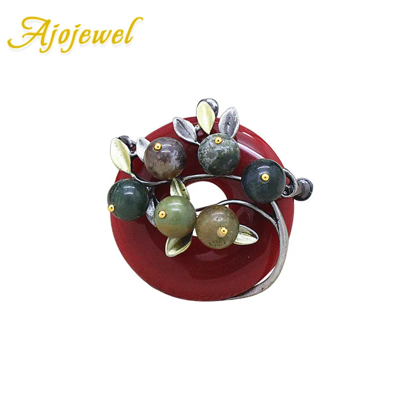 Ajojewel красный/зеленый/желтый/черный полудрагоценный камень винтажные Броши