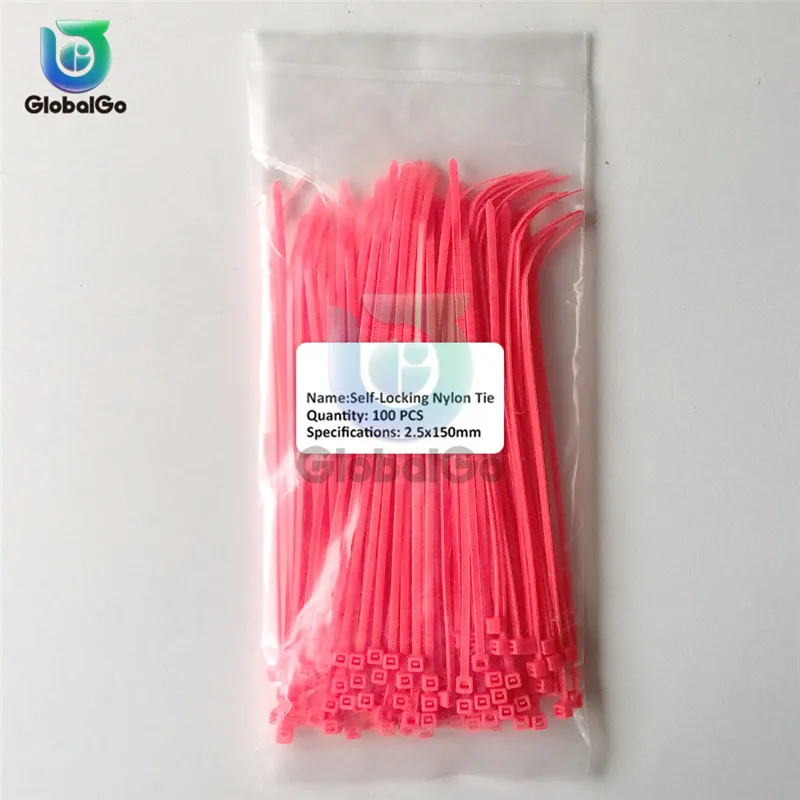 Pink 100 шт/уп самоблокирующийся пластиковый нейлоновый хомут для проводов и кабелей стяжки 100 шт черные стяжки для проводов застегните кабель петли 2,5*150 мм - Цвет: Pink