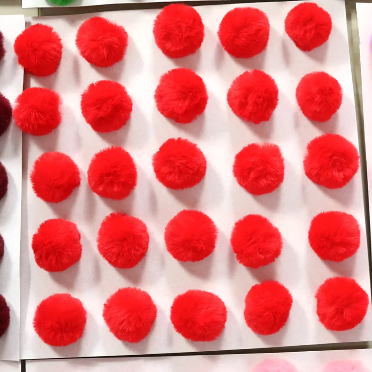 red DIY 4 см Искусственный мех кролика помпон для женщин серьги обувь цепочка для ключей для сумки шляпа аксессуары для телефона помпон 100 шт./лот - Цвет: red