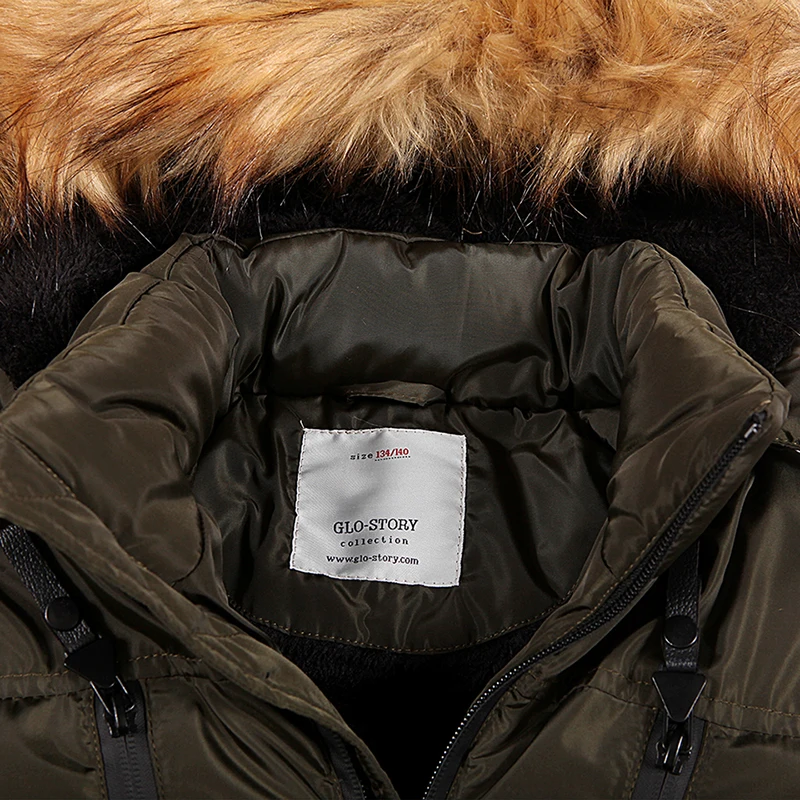 GLO-STORY European Brand Teenage Kids Boys Long Parkas Children Boy Winter Thick Warm Padded Coats with Adjustabel Fur Hoodie |