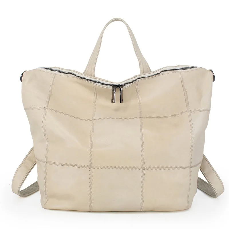 beige backpack SUNNY SHOP рюкзак из натуральной кожи дизайнерский рюкзак на плечо Модный Большой Вместительный Клетчатый Рюкзак Кошелек из мягкой кожи - Цвет: beige backpack