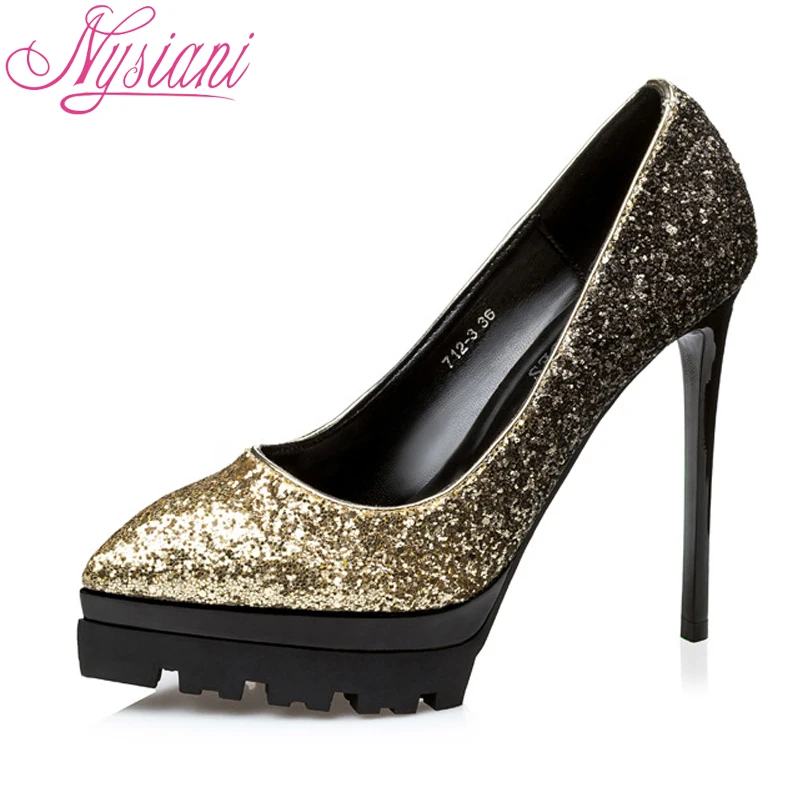 Nysiani Платформы Насосы Для Выпускного Вечера 2017 Весна Блестками Ткань Острым