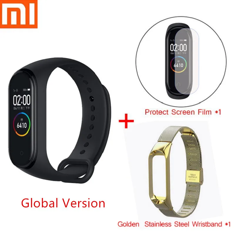 Глобальная версия Xiaomi mi Band 4 mi Band 3 мгновенное сообщение смарт-Браслет Водонепроницаемый OLED сенсорный экран для сердечного ритма фитнес-браслет - Цвет: Global Gold Set