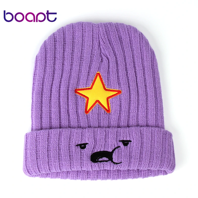 Зимняя Шапка бини со звездным украшением фиолетовая Лыжная шапка для женщин и