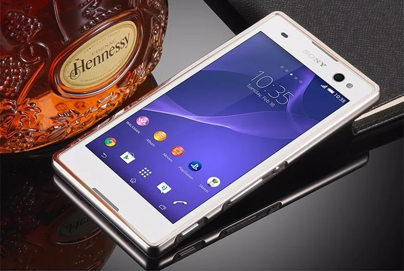 Для Sony Xperia C3 S55T S55U D2533 Случае Зеркало Алюминиевая Рама + Акриловые с Алмазной Кошка